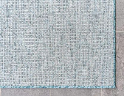Unique Loom Outdoor Trellis Collection Area Rug - Tribal Trellis (8' x 8' Rectangle, Aqua/ Ivory)