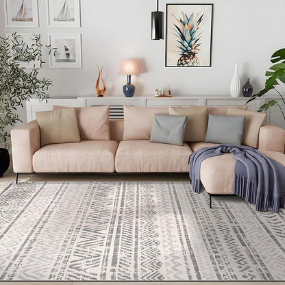 Rugshop Geometric Boho Large Area Rug – Gray Tribal Pattern, Perfect for Living Room, Bedroom, Dining Room, 7'10" x 10'