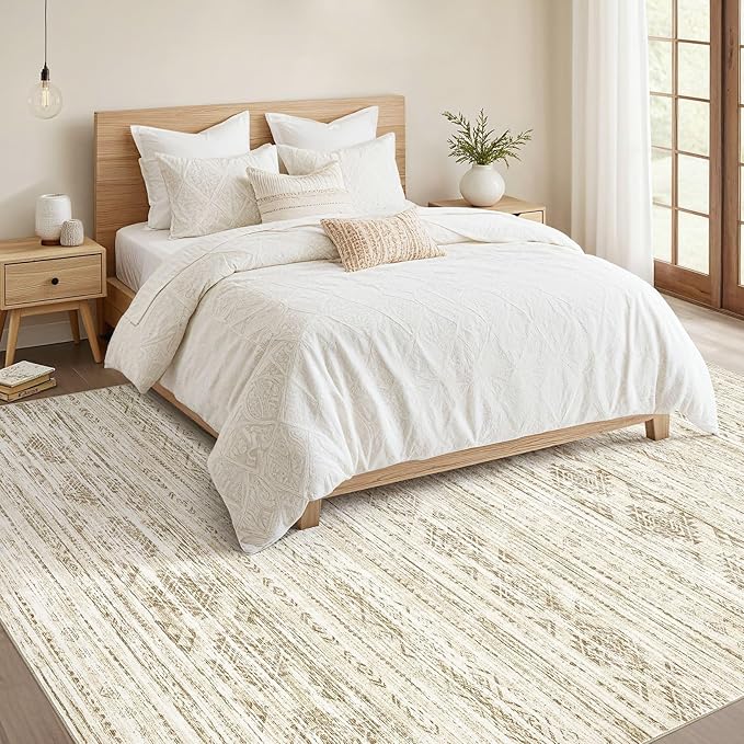 Nakagishi 5x7 Area Rugs Living Room: Washable Boho Large Neutral Modern Soft Farmhouse Beige Rug Stain Resistant Indoor Floor Non-Slip Carpet for Women Home Enthusiasts Aged 25-45 - Bedroom Room Decor