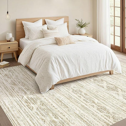 Nakagishi 6x9 Area Rugs Living Room: Washable Boho Large Neutral Modern Soft Farmhouse Beige Rug Stain Resistant Indoor Floor Non-Slip Carpet for Women Home Enthusiasts Aged 25-45 - Bedroom Room Decor