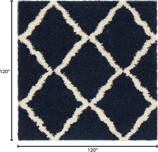 SAFAVIEH Dallas Shag Collection Area Rug - 10' Square, Navy & Ivory, Trellis Design, Non-Shedding & Easy Care, 1.5-inch Thick Ideal for High Traffic Areas in Living Room, Bedroom (SGD257N)