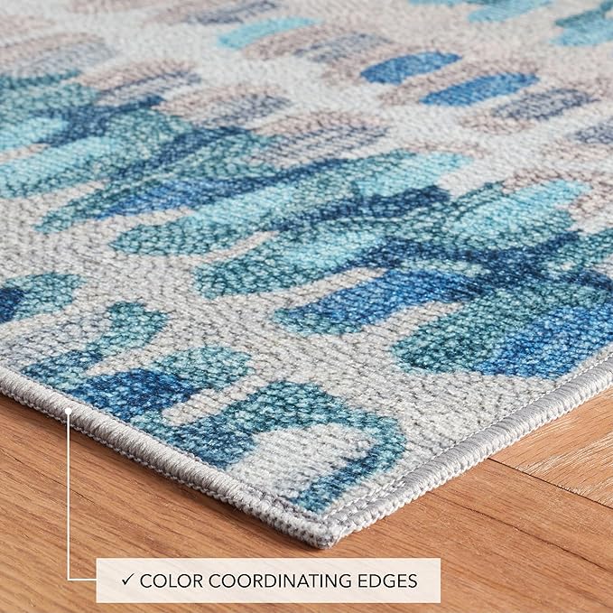 Dash and Albert Paint Chip Machine Washable Area Rug - 4' x 6' Blue - Geometric Accent Rug - Anti-Slip Backing, Lightweight, Machine Washable, High Traffic Areas Kitchen, Mudroom, Laundry Room