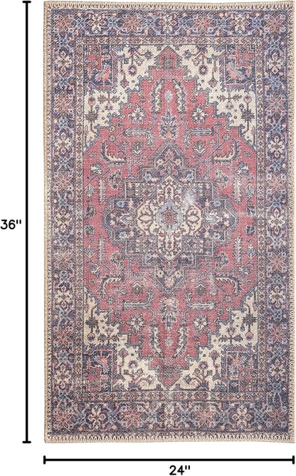 GLN Rugs Traditional Collection - Machine Washable Area Rug, Traditional Washable, Non Slip, Low Pile Chenille Rug, Living Room, Bedroom, Kitchen Rug (2' x 3' Multi Blue)