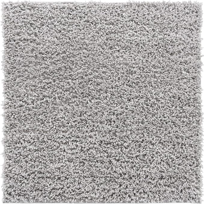 Unique Loom Davos Shag Collection Area Rug - Solid (3' 3" Square, Sterling)