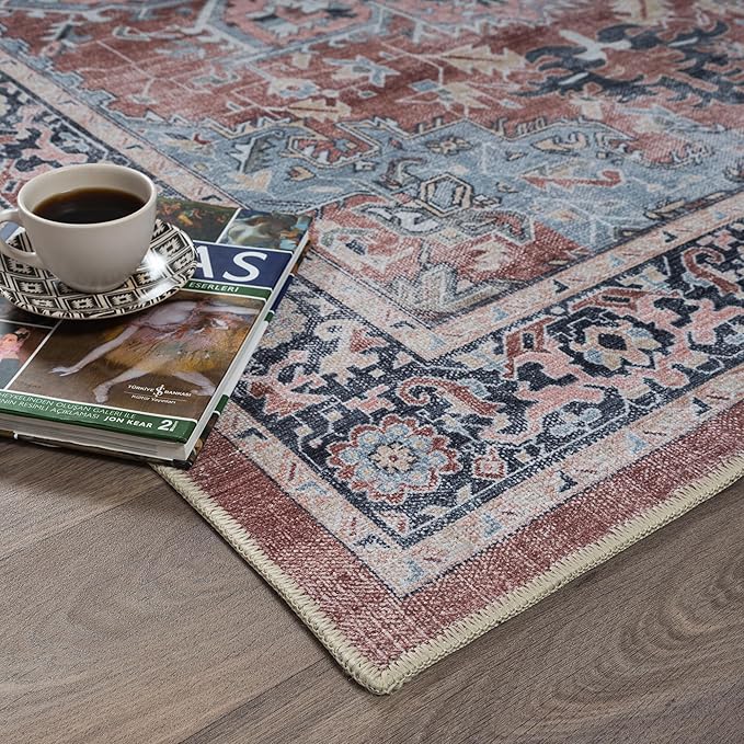 Fame Rugs Turkish Rug. Washable Vintage Oriental Antique Inspired Traditional Doormat Small Modern Area Rugs Luxury Entryway Entry Bedroom Bathroom Kitchen (401TB, 4'9 x 6'9)