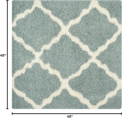 SAFAVIEH Dallas Shag Collection Area Rug - 4' Square, Seafoam & Ivory, Trellis Design, Non-Shedding & Easy Care, 1.5-inch Thick Ideal for High Traffic Areas in Living Room, Bedroom (SGD257C)