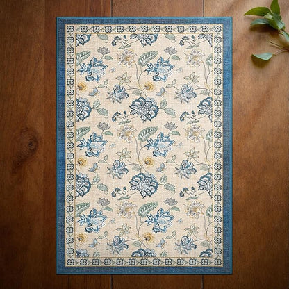 jinchan Elora 2x3 Floral Rug for Entryway Washable Rug Vintage Romance Design Small Mat Non Slip Indoor Doormat Lightweight Low-Profile Throw Carpet for Entrance Bathroom Laundry Room, Blue/Beige