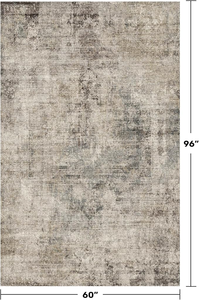 5x8 Dark Rug for Living Room, Vintage Unique Area Rug for Mudroom, Home Office, Dining Room, Washable Non Slip Brown Taupe Décor