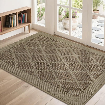 COSY HOMEER Non-Slip Door Mat 32"x48", Entryway Rugs Low Profile Absorbent Dirt Trapper Doormat for Front Entrance, Washable Polypropylene Entry Mat (Beige)