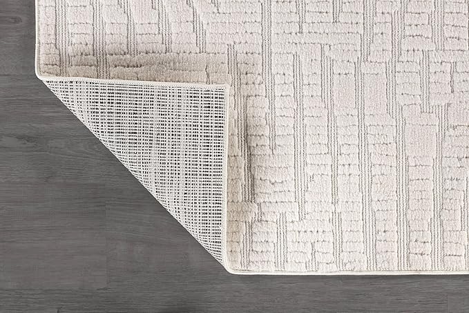 Modern Micro Loop Indoor Area Rugs for Living Room Bedroom Kitchen Geometric Pebble White 6x9 Luxury Durable Low and High Pile Non-Shedding Stain Resistant Soft Area Carpet 6 x 9