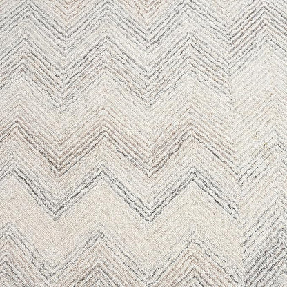 Modern Herringbone Chevron Collection Handcrafted Wool Area Rug - Durable, Zigzag Pattern, for High Traffic, Contemporary Design for Living Room, Bedroom, Dining Room Decor (Ivory-Multi, 8' x 11')