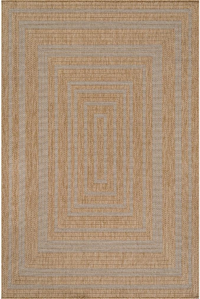 Beverly Rug Easy Jute Framed Border Rug 9x12 Washable Large Indoor Outdoor Area Rugs for Living Dining Room Patio Office Stain Resistant Non Shedding Casual Indoor Outside Carpet 9 x 12 Natural
