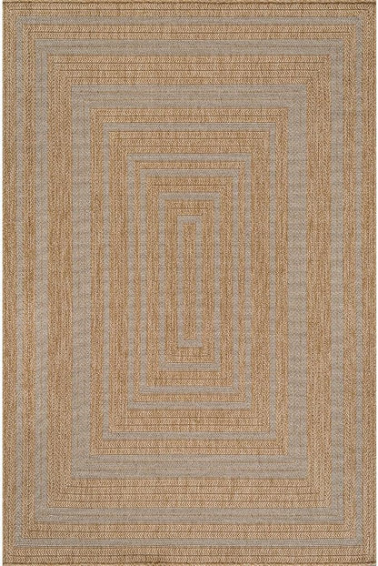 Beverly Rug Easy Jute Framed Border Rug 8x10 Washable Durable Indoor Outdoor Area Rugs for Living Dining Room Patio Office Stain Resistant Non Shedding Casual Indoor Outside Carpet 8 x 10 Natural