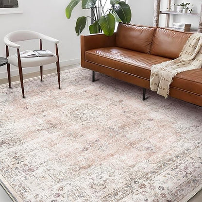 Washable Area Rug 10'x14' Boho Design Non-Shedding Easy Care Ideal for High Traffic Areas in Living Room Bedroom Office Coffee Table Kitchen Large Carpet