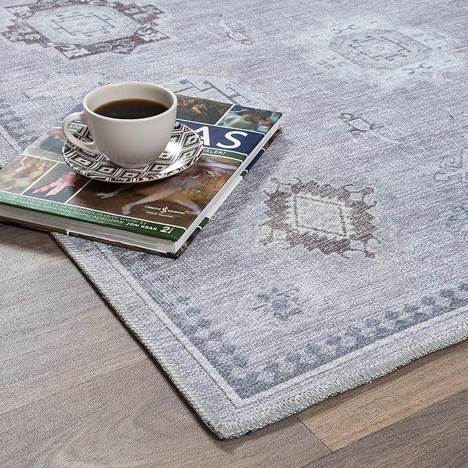 Turkish Rug. Washable Vintage Oriental Antique Inspired Traditional Doormat Small Modern Area Rugs Luxury Entryway Entry Bedroom Bathroom Kitchen (393VG, 2' x 3')