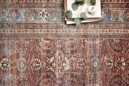 Loloi Layla Collection LAY-01 Brick/Blue 3'-6" x 5'-6" .13" Thick Accent Rug, Soft, Durable, Vintage Inspired, Distressed, Low Pile, Non-Shedding, Easy Clean, Printed, Living Room Rug