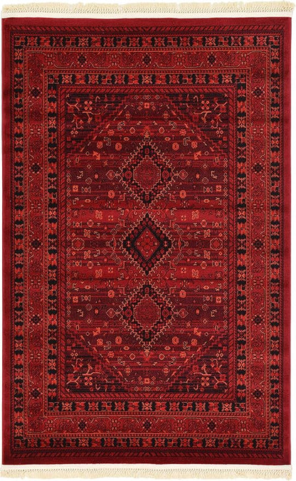 Unique Loom Tekke Collection Area Rug - Sheibani (4' 1" x 6' 1" Rectangle Red/Black)