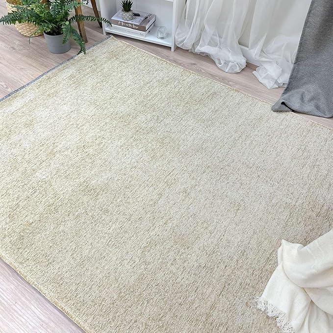 Alfa Rich 7x10 Sand Beige Washable Area Rugs for Living Room Bedroom Kitchen Cotton Runner Decor Rug