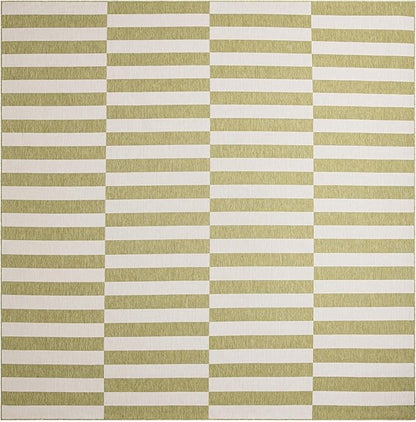 Unique Loom Outdoor Striped Collection Area Rug - Striped (12' Square Green/Ivory)