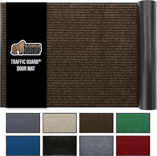 GORILLA GRIP Waterproof Traffic Guard Door Mat, 59x24, Heavy Duty Entryway Mats, Strong Rubber Back Commercial Utility Rugs for Office Hallway, Garage Floor and Home, Low Profile Carpet Runner, Brown