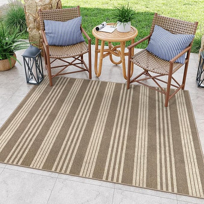 Lahome Striped Non Shed Easy Jute Rug, 5x7 Large Living Dining Room Rug Washable Outdoor Patio Rug, Farmhouse Neutral Non Slip Stain Resistance Indoor Outdoor Carpet for Sunroom Bedroom, Khaki