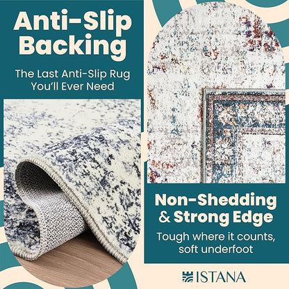 Istana 4x6 Rug - Navy Area Rugs 4x6 - Kid & Pet Friendly Machine Washable Rugs - 4 x 6 Area Rug Non Slip & Non Shedding Area Rug - Foldable Rug for Room for Bedroom