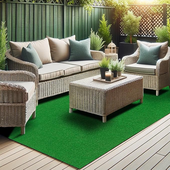 Ottomanson Artificial Grass Turf 6'6" x 42' Indoor Outdoor Faux Grass Rug with Drainage Holes, Customizable with Extra Long Size Options, Perfect for Patio Lawn Balcony Weddings Photoshoot Backdrop
