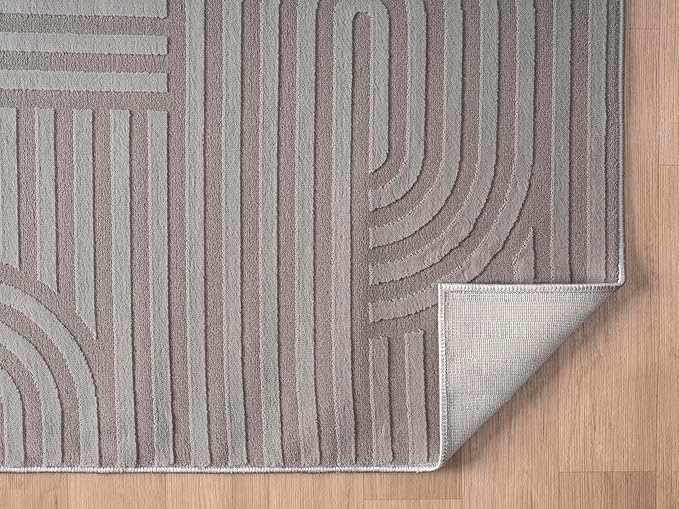Annabel Modern Geometric Area Rug for Living Room, 8x10 Contemporary Arched Linear Large Gray Rug, Stain Resistant Non-Shedding Carpet for Bedroom, Dining Room or Kitchen (8' x 10', Gray)