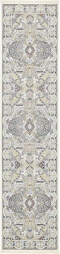 Unique Loom Narenj Collection Classic Traditional Medallion Textured Design Area Rug, 3 x 13 ft, Ivory/Tan