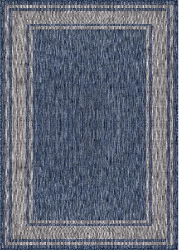 Beverly Rug Outdoor Rug 5x7 Modern Bordered Area Rugs for Indoor and Outdoor Patio Deck Porch Garden Waterproof Weather Sun Resistant Washable Outside Carpet (5 x 7 Navy)