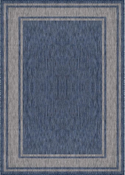 Beverly Rug Outdoor Rug 5x7 Modern Bordered Area Rugs for Indoor and Outdoor Patio Deck Porch Garden Waterproof Weather Sun Resistant Washable Outside Carpet (5 x 7 Navy)