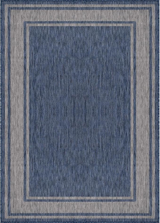 Beverly Rug Large Outdoor Rug 9x12 Modern Bordered Area Rugs for Indoor and Outdoor Patio Deck Porch Garden Waterproof Weather Sun Resistant Washable Outside Carpet (9 x 12 Navy)