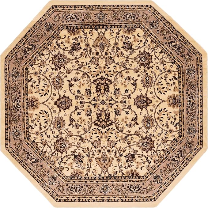 Unique Loom Sialk Hill Collection Area Rug - Washington (7' 10" Octagon Ivory/Black)