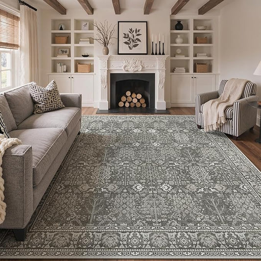 Bavni Area Rugs for Living Room, 5x7 Area Rugs Non-Slip Washable，Ultra-Thin Aesthetic Boho Rug for Bedroom Dinning Room Office, Gery