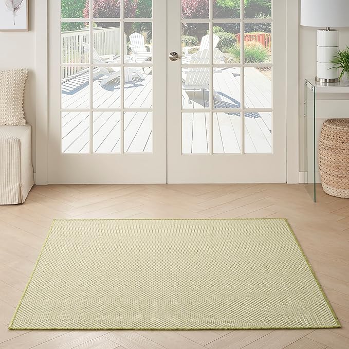 Nourison Home Courtyard Ivory Green 4' x Square Area Rug - Easy Clean, Non Shedding, Bed Room, Living Room, Dining Room, Kitchen (4' x Square)