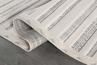CAMILSON Modern Rug 6x9 Luxury Striped Line Micro Loop Area Rugs Soft High-Low Pile Stain Resistant Easy to Clean Non-Shedding Durable Living Room Bedroom Indoor Carpet (White)