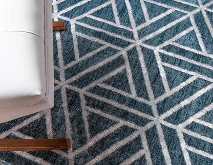 Rugs.com Lattice Trellis Collection Rug – 3' x 5' Blue Low-Pile Rug Perfect for Living Rooms, Large Dining Rooms, Open Floorplans