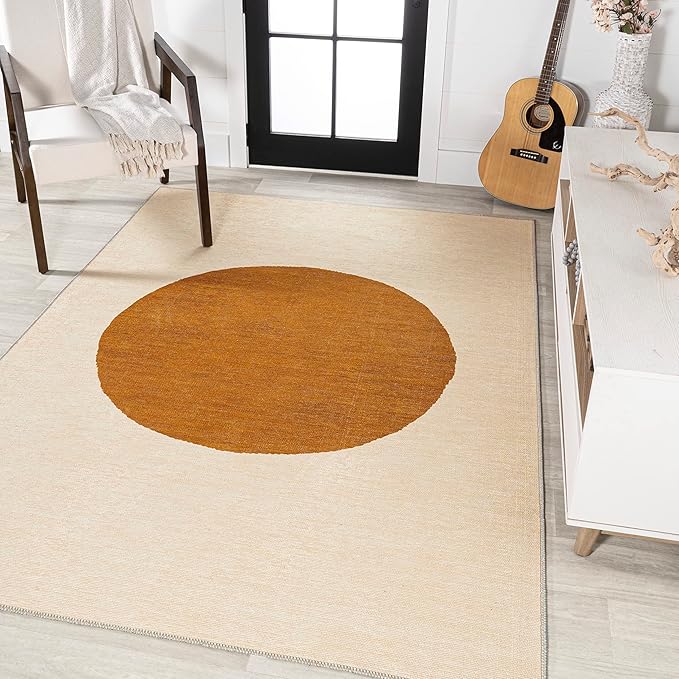 JONATHAN Y Machine Washable Indoor Area Rug 8X10 Cream/Terracotta, Cirkel Minimalist Geometric Dot for Living Room, Bedroom, Kitchen, Office, Easy-Cleaning, Pet-Friendly, Non-Shedding WSH113A-8