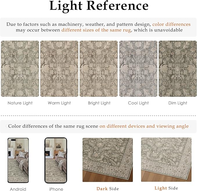 Brown 2x6 Runner Rug Vintage Area Carpet Hallway Indoor Kitchen Washable Low Pile Traditional Distressed Retro Accent Throw Rug Non Slip for Laundry Bathroom Office