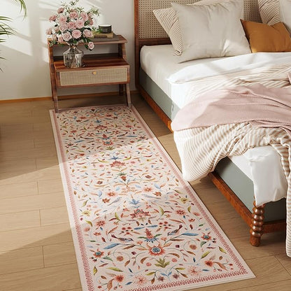 Vintage Medallion Floral Kitchen Runner 2x6, Machine Washable Rug, Soft Low Pile, Non-Slip Carpet for Hallways, Laundry, Bedroom, Bathroom, Entryway | Pink