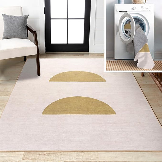 JONATHAN Y Machine Washable Cream/Moss Indoor Area Rug 8X10 ft, Luola Minimalist Geometric for Living Room, Bedroom, Kitchen, Office, Easy-Cleaning, High Traffic, Pet-Friendly, Non-Shedding WSH112A-8