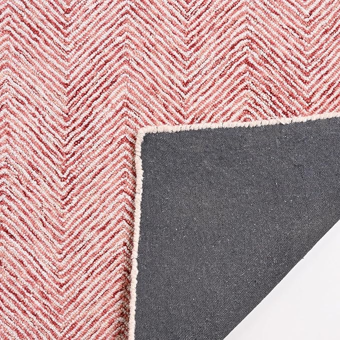 Modern Herringbone Chevron Collection Handcrafted Wool Area Rug - Durable, Zigzag Pattern, for High Traffic, Contemporary Design for Living Room, Bedroom, Dining Room Decor (Blush Pink, 9' round)