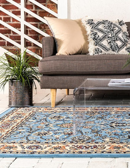 Rugs.com Yasmin Collection Rug – 9' x 12' Light Blue Medium Rug Perfect for Living Rooms, Large Dining Rooms, Open Floorplans