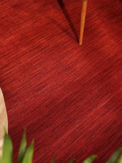 Hand Knotted Loom Wool ECO-Friendly Area Rugs - 10'x10', Square, Red Color, Solid Plain Design, High Pile Thick Handmade Anti Skid Area Rugs for Living Room, Bed Room (L00111)