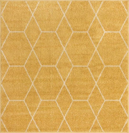 Unique Loom Trellis Frieze Collection Area Rug - Geometric (4' Square, Yellow/ Ivory)
