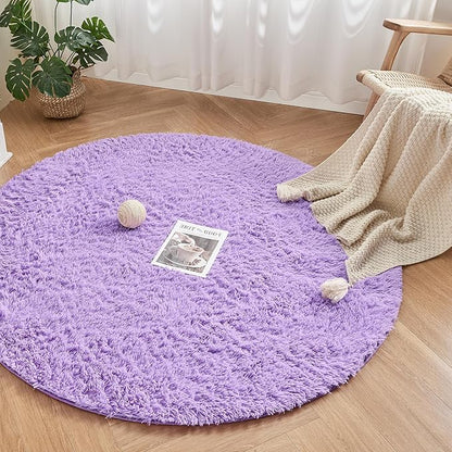 Andency Purple Round Area Rug for Bedroom, Shag Circle Rug 4'X4' for Room, Cute Fluffy Circular Carpet for Room, Shaggy Fuzzy Plush Rug for Room Dorm Playroom