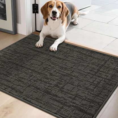 COSY HOMEER-Door-Mat Dirt Trapper Entryway Rugs 20"x32" Non Slip Washable Entrance Mats Absorbent Welcome Mat Low Profile Dog Door Mats for Front Back Doomats and Wet Shoes,Dark Grey