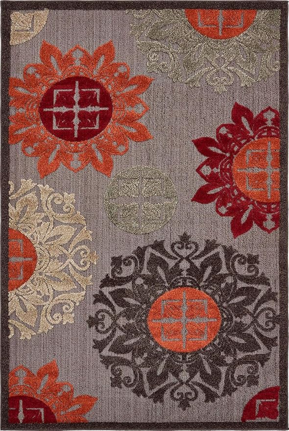 Unique Loom Outdoor Modern Collection Area Rug - Chicago (4' 1" x 6' 1" Rectangle, Brown/ Orange)