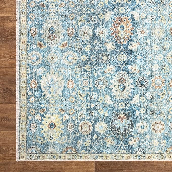 Bloom Rugs Caria Washable Non-Slip 12 ft Runner - Blue/Beige Traditional Runner for Entryway, Hallway, Bathroom, and Kitchen - Exact Size: 2'6" x 12'