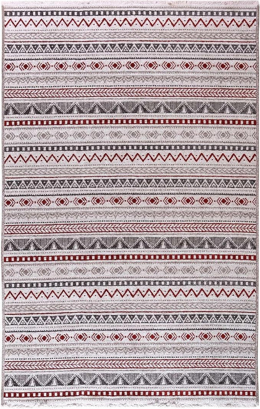 Alfa Rich 3x5 Red Burgundy White Gray Washable Area Rugs for Living Room Bedroom Kitchen Runner
